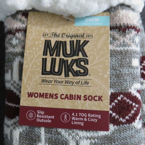 Muk Luks Cabin Socks Slip Resistant Faux Shearling Lining ONE SIZE Slipper Socks - Picture 7 of 11